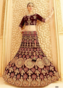 Wine Colored Taffeta Silk Embroidered Lehenga Choli Design